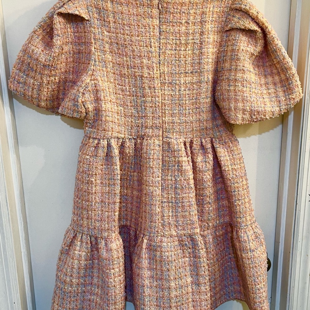 Tuckernuck x Hyacinth House Nora Tweed Tiered Mini Dress Pink Size S - Picture 6 of 7